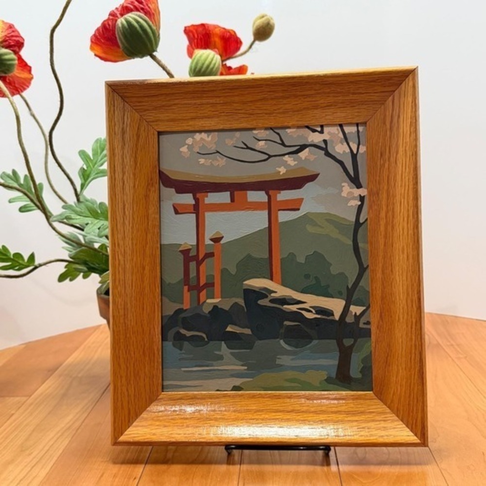 Vintage Paint by Number Asian Landscape – Torii Gate Framed Art Mid Century
